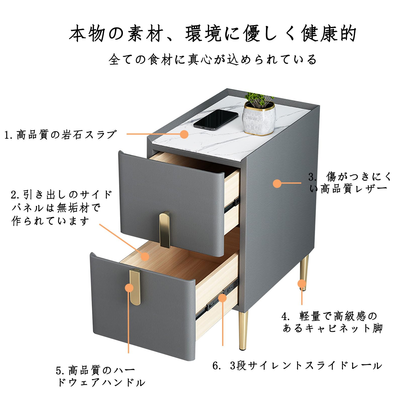 Amazon.co.jp: Anfiodas ナイトテーブル 二段引き出 ベッド
