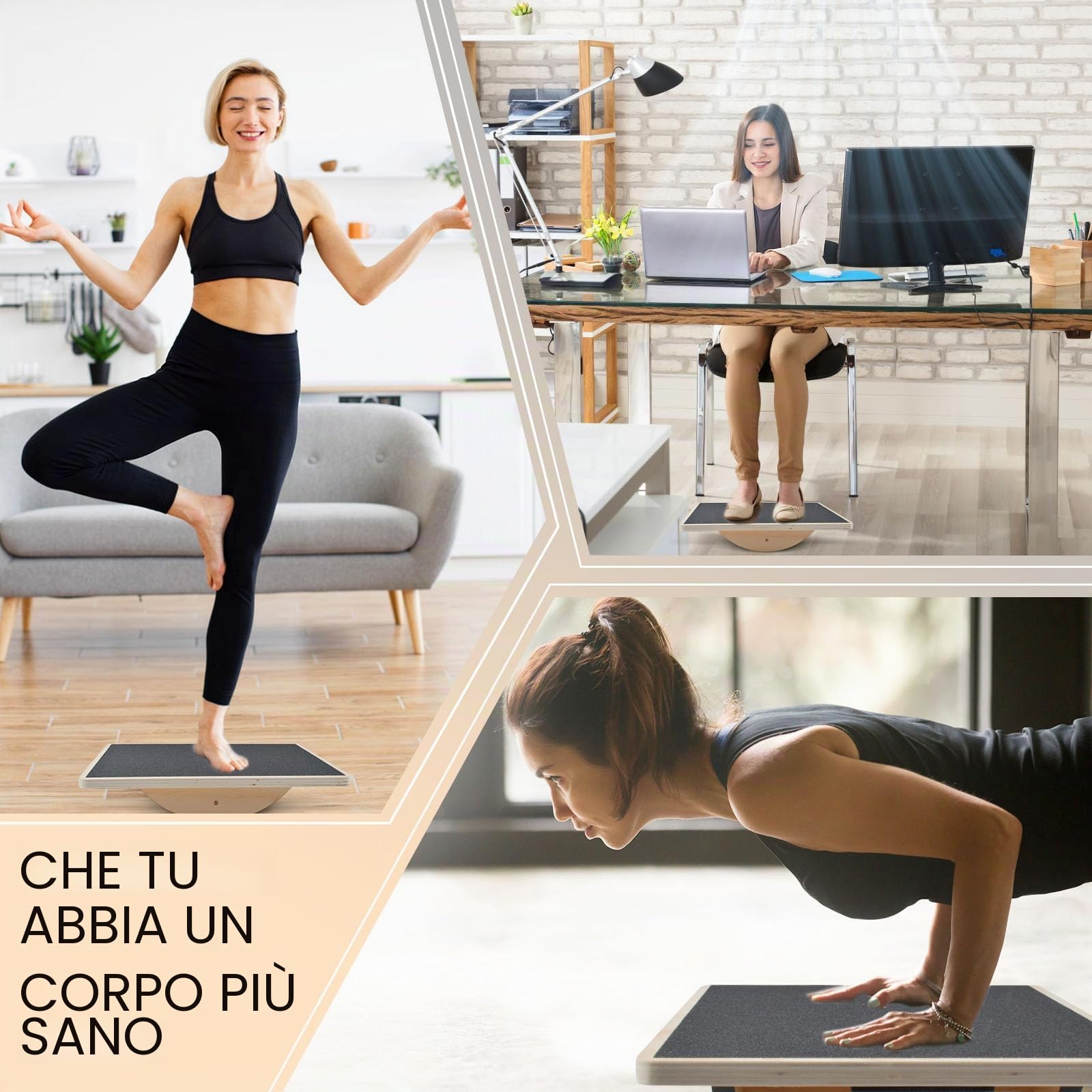 Balance Board, Rocker Board, Balance Board professionale in legno, Bordo Dell'Equilibrio Antiscivolo Dell'Allenatore Dell'Equilibrio Adulto, Tavola di Bilanciamento per Sotto la Scrivania