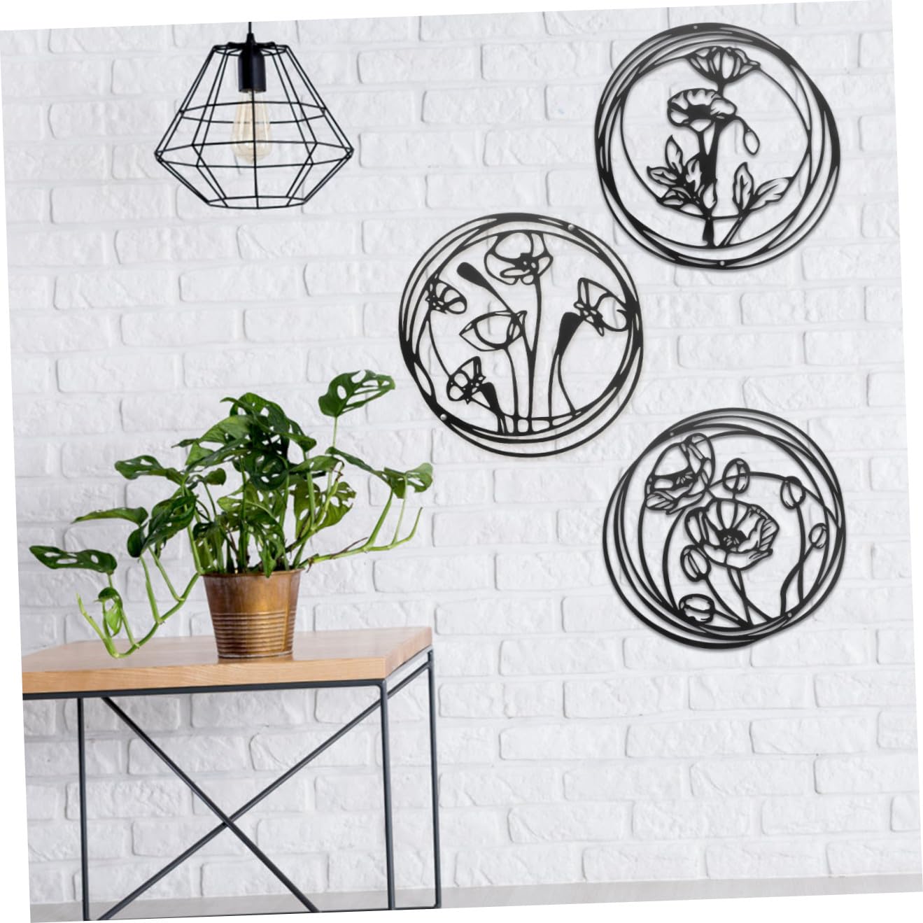 Amosfun Decorazione Murale in Ferro Nero a Fiore, Set 3 Pezzi