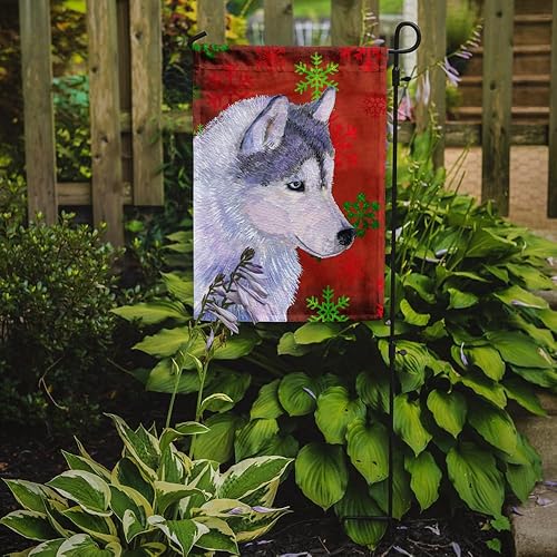 Miniatura 2 de Caroline's Treasures SS4671GF Bandera de jardín de Navidad con diseño de husky siberiano rojo y verde copo de nieve, bandera decorativa para patio,