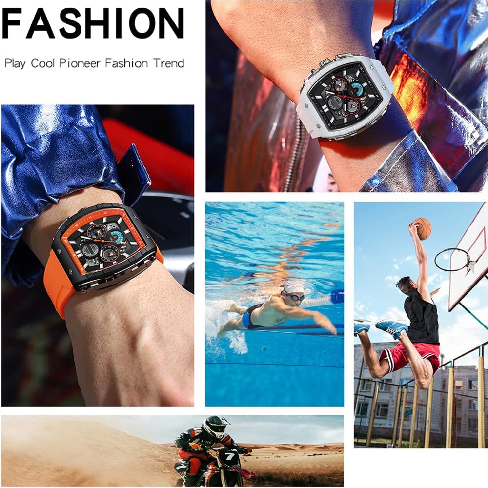findtime Watches for Men Relojes para Hombres Unique White Blue Gold Wrist Watch Waterproof Sport Military Big Face Chronograph Analog Quartz Watch