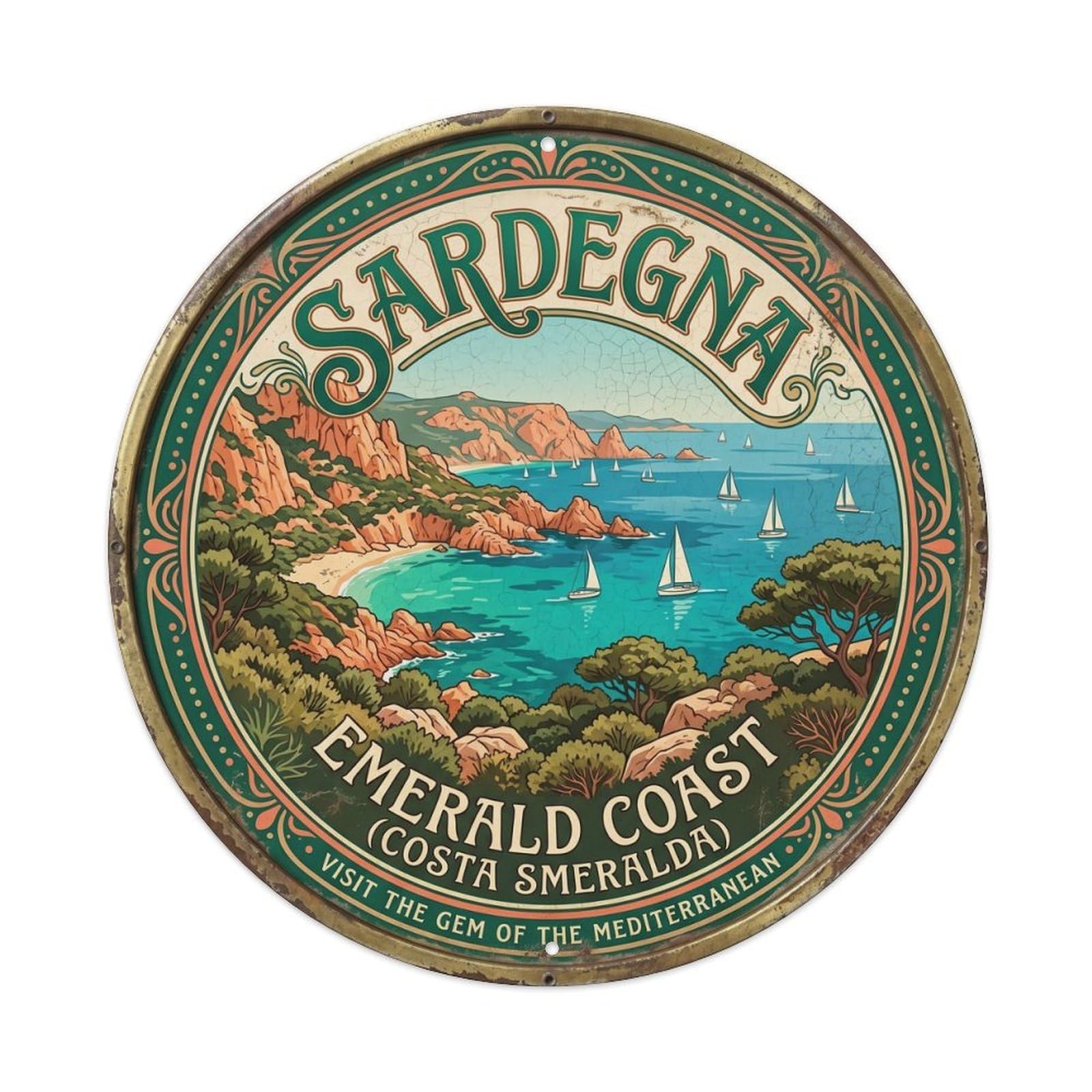 Vintage Travel Sardinia Coastline Italy Metal Tin Sign