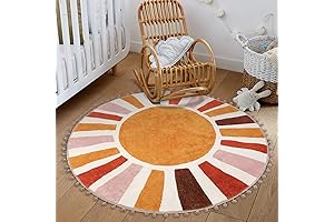 LIVEBOX Round Boho Rug 4ft: Kids Room Decor and Cozy Playroom Aesthetic