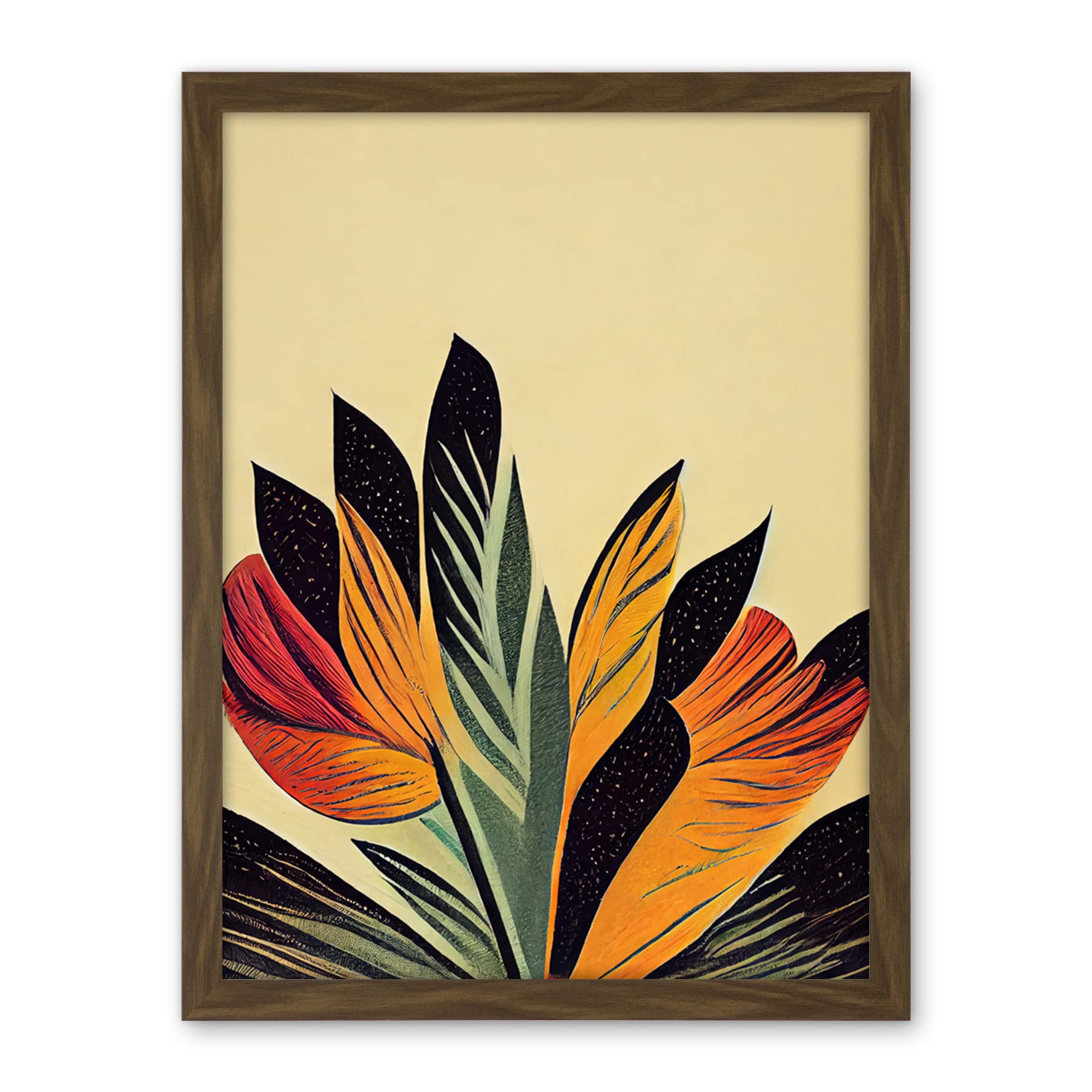 Wee Blue Coo Abstract Retro Art Nouveau Flowers in Bloom Black Gold Artwork Framed Wall Art Print 18X24 Inch