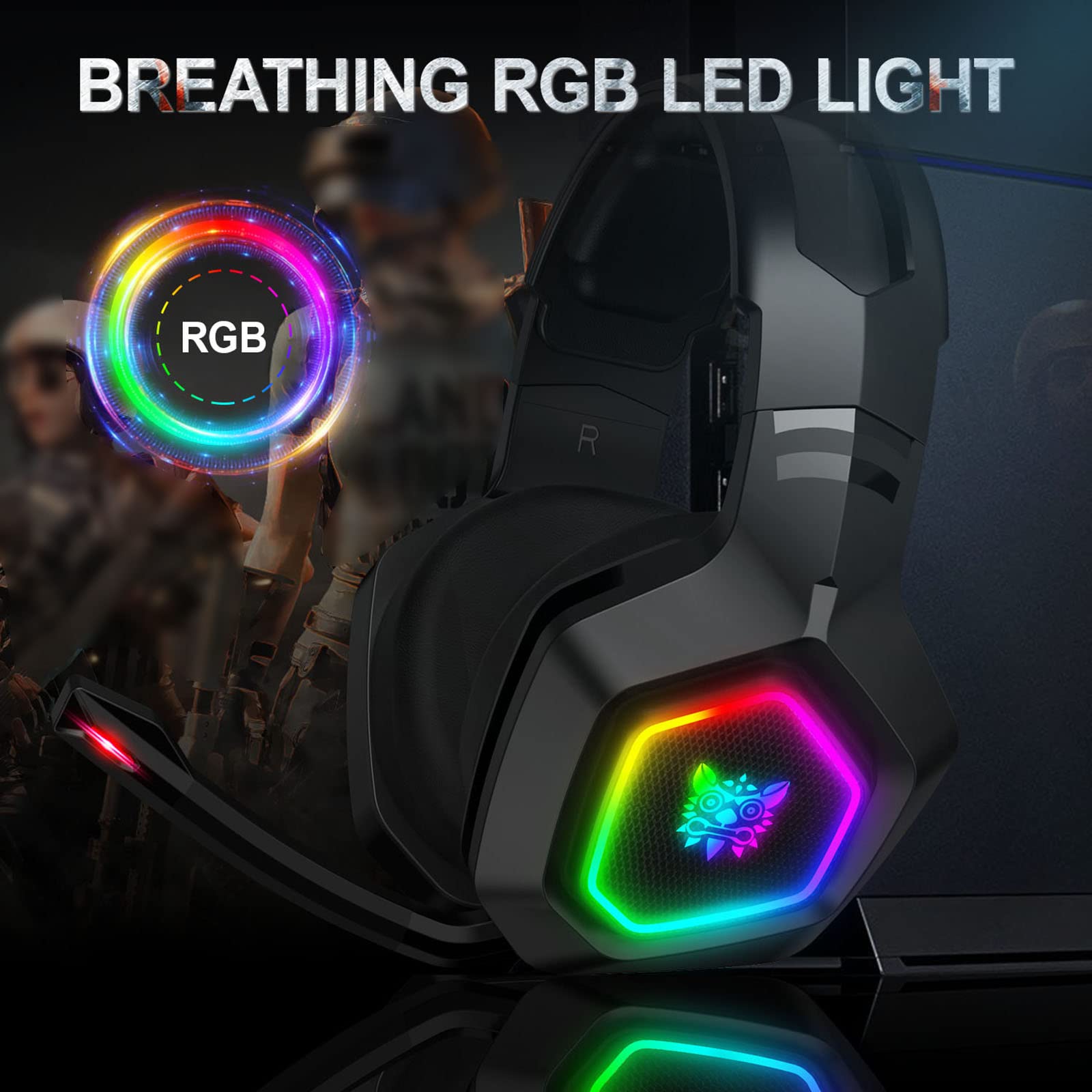 Eacam ONIKUMA K10 RGB-Gaming-Headset mit Mikrofon, Kabelgebundene Kopfhörer mit Geräuschunterdrückung für Computer-PC-Spieler, USB-Stecker, Bequeme Ohrmuscheln, Klarer Surround-So