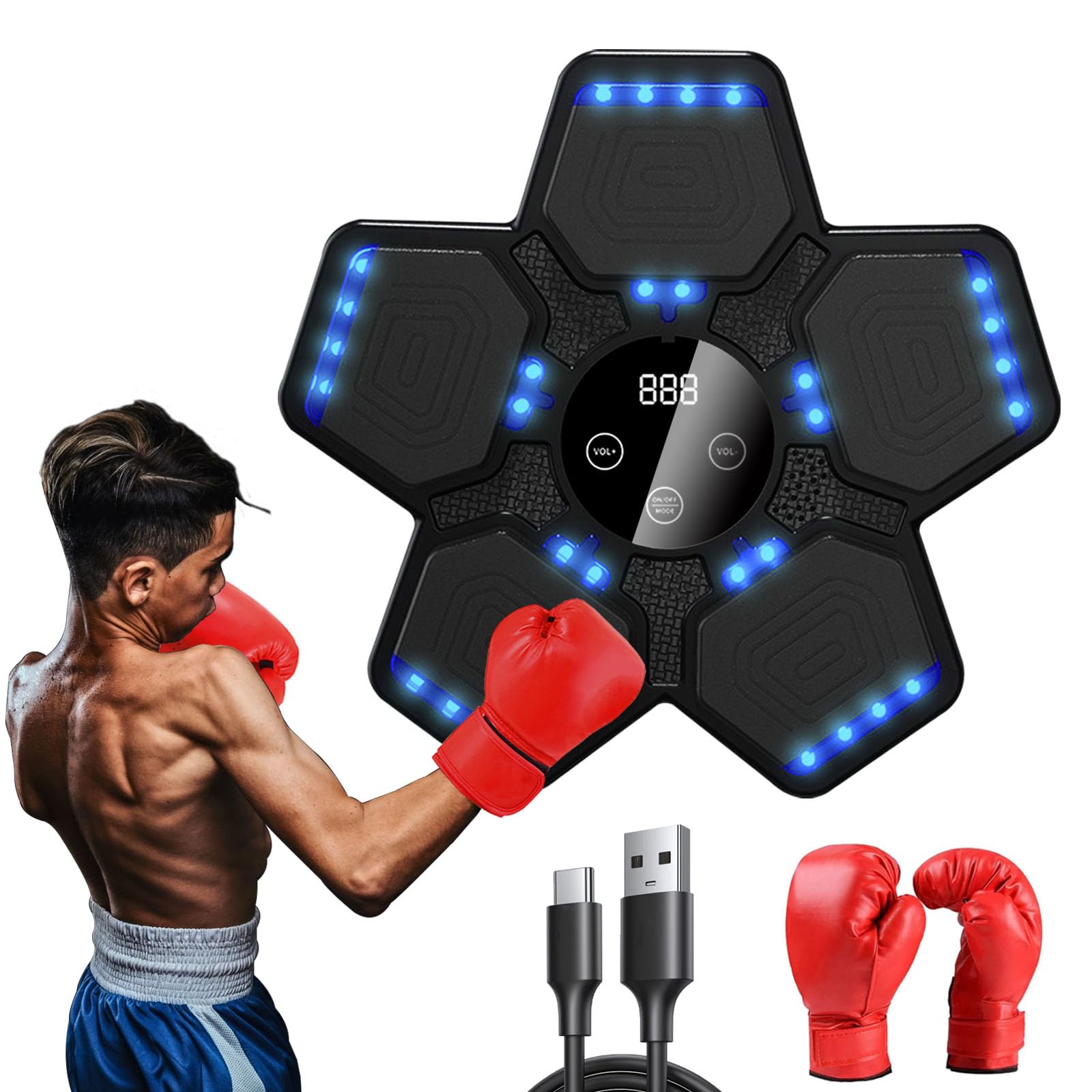 Music Boxing Machine, Boxe Musicale da Parete a LED per Adulti e Bambini Regolabile 5 Modalità Muro di Boxe e Modalità di Conteggio Musicpunch per Modellare Il Corpo Allenamento Della Forza
