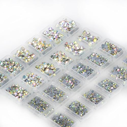Miniatura 2 de 8000 unidades de piedras preciosas de cristal redondas termoadhesivos con parte trasera plana para hacer bricolaje con 1 pinza y 1 bolígrafo de púa