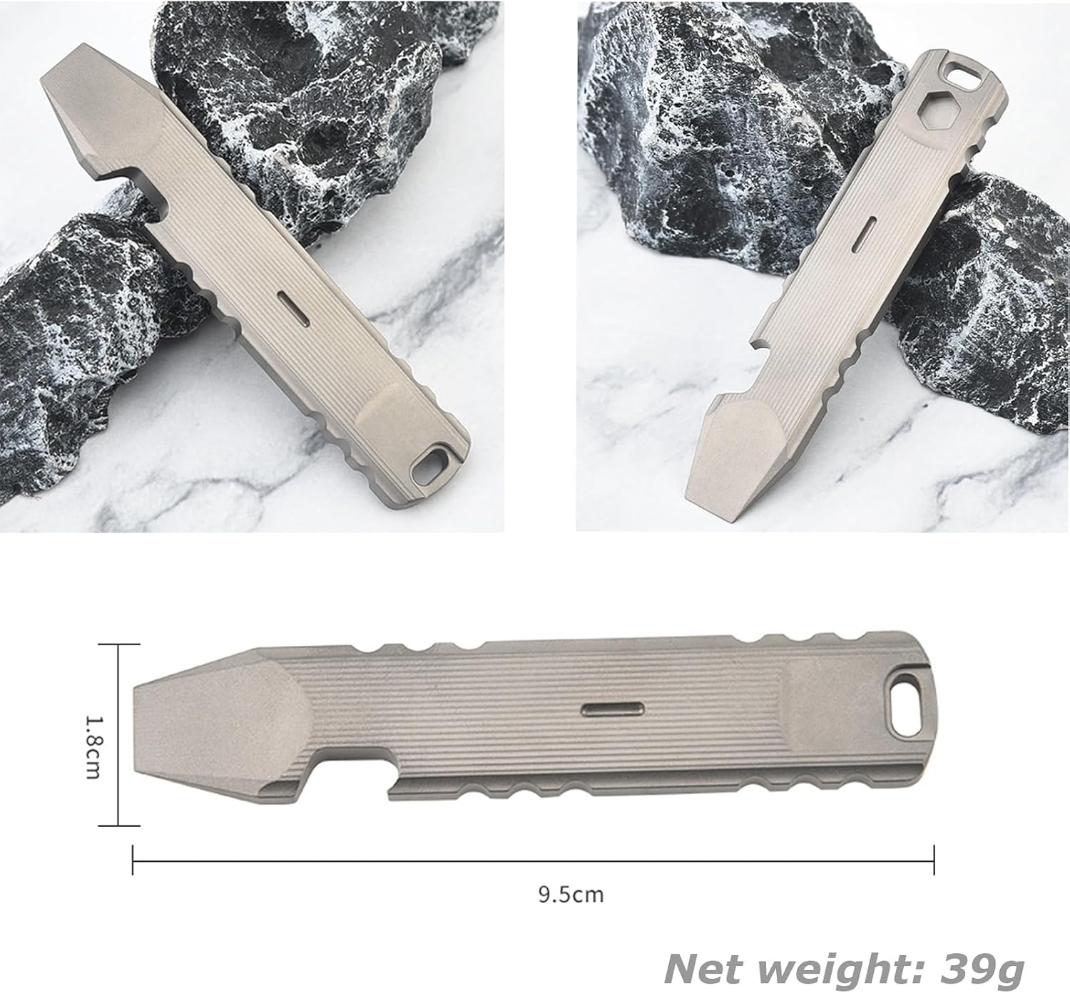 Hamans Titanium Pry Bar Multi Tool 3.74" with Bottle Opener Anti-slip Crowbar with Lanyard Hole Portable Tool