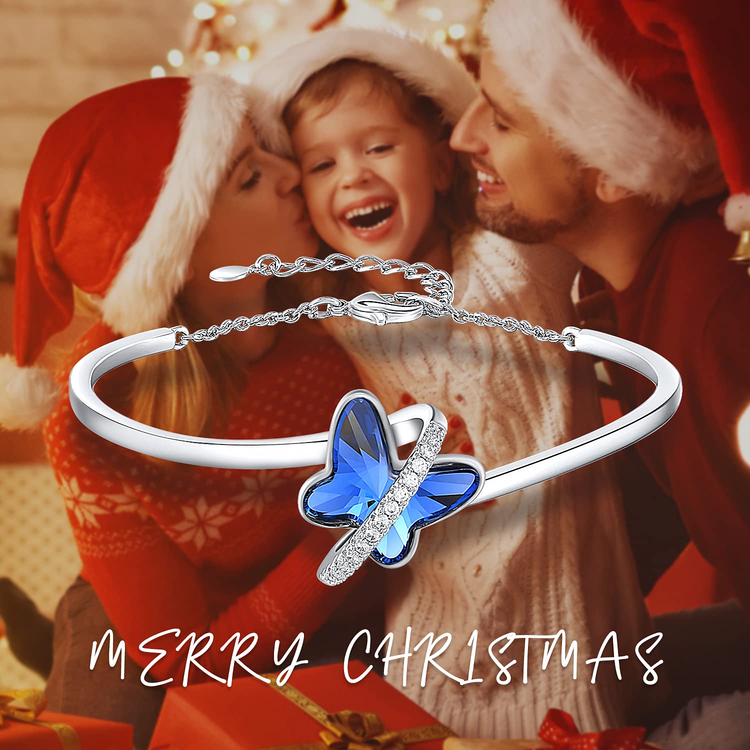 GEORGE · SMITH Bracciale in argento per donna, Bracciale regolabile Bracciale a farfalla in cristallo blu/viola - Regalo di Natale, anniversario, compleanno per donna con scatola