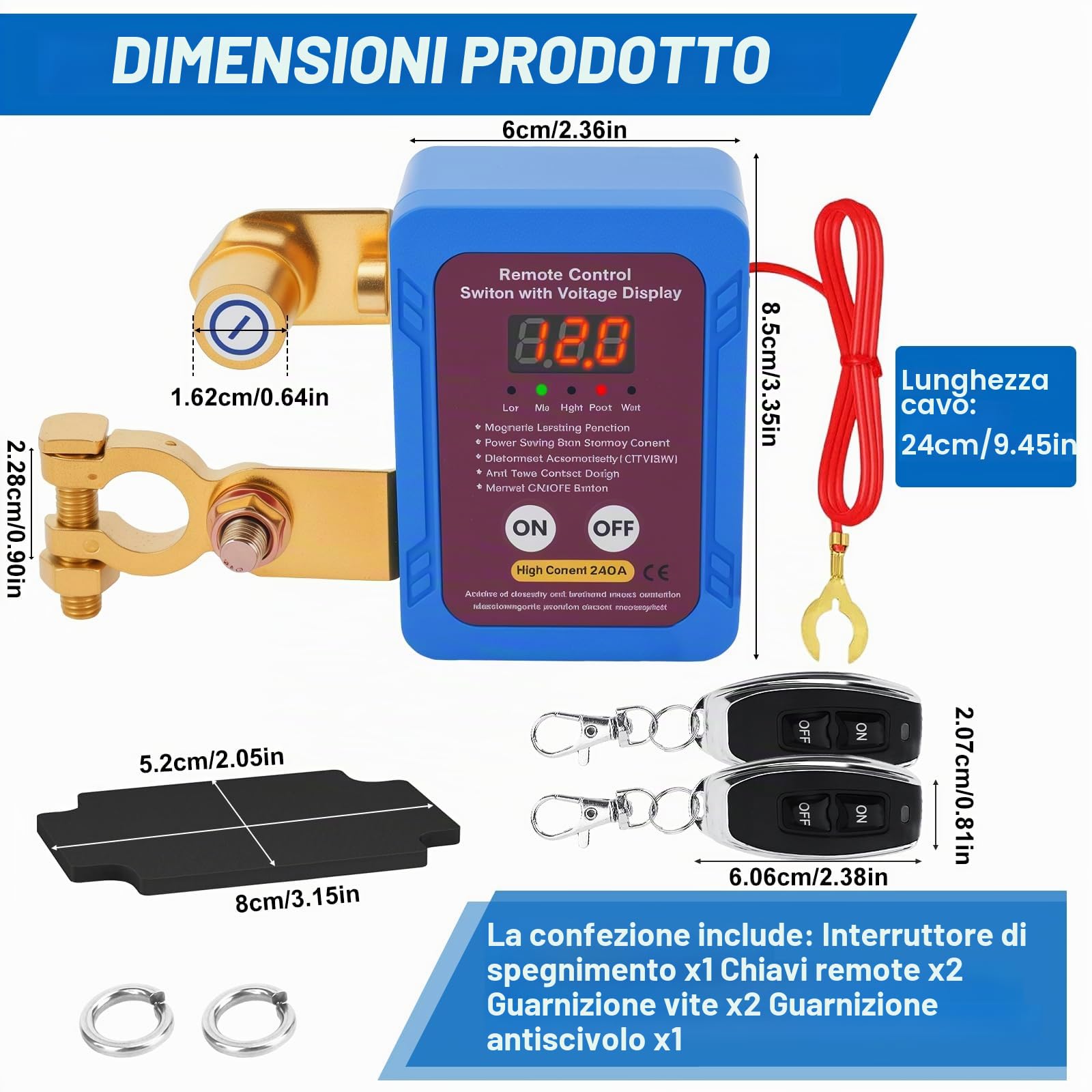 Interruttore di Separazione per Auto Senza Fili, 12 V 240 A Stacca Batteria con Display a LED di Tensione, 12v Auto Staccabatteria Automatico per Auto ATV Barca Camion RV