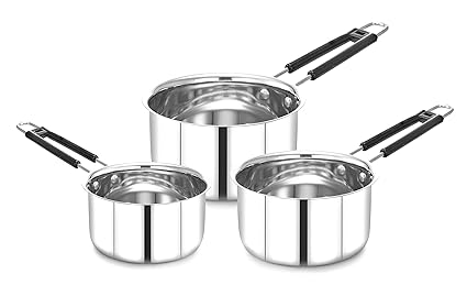 Expresso Stainless Steel Induction & Gas Stove Friendly Saucepan/Cookware/Container with Handle Set of 3 Piece