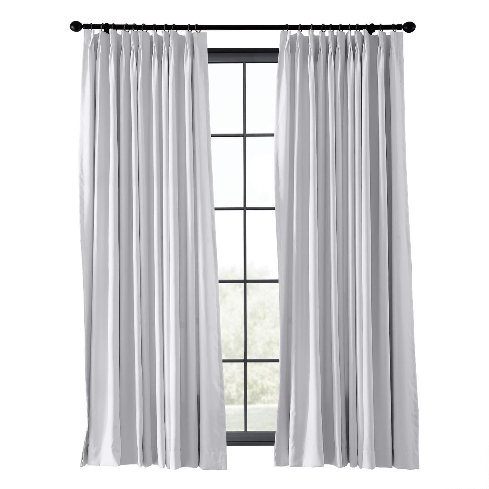 TWOPAGES Fireproof Flame Retardant Dorm Curtain Thermal Insulated Curtain Blackout Fire Resistant Pinch Pleated for Living Room Kitchen (Greyish White