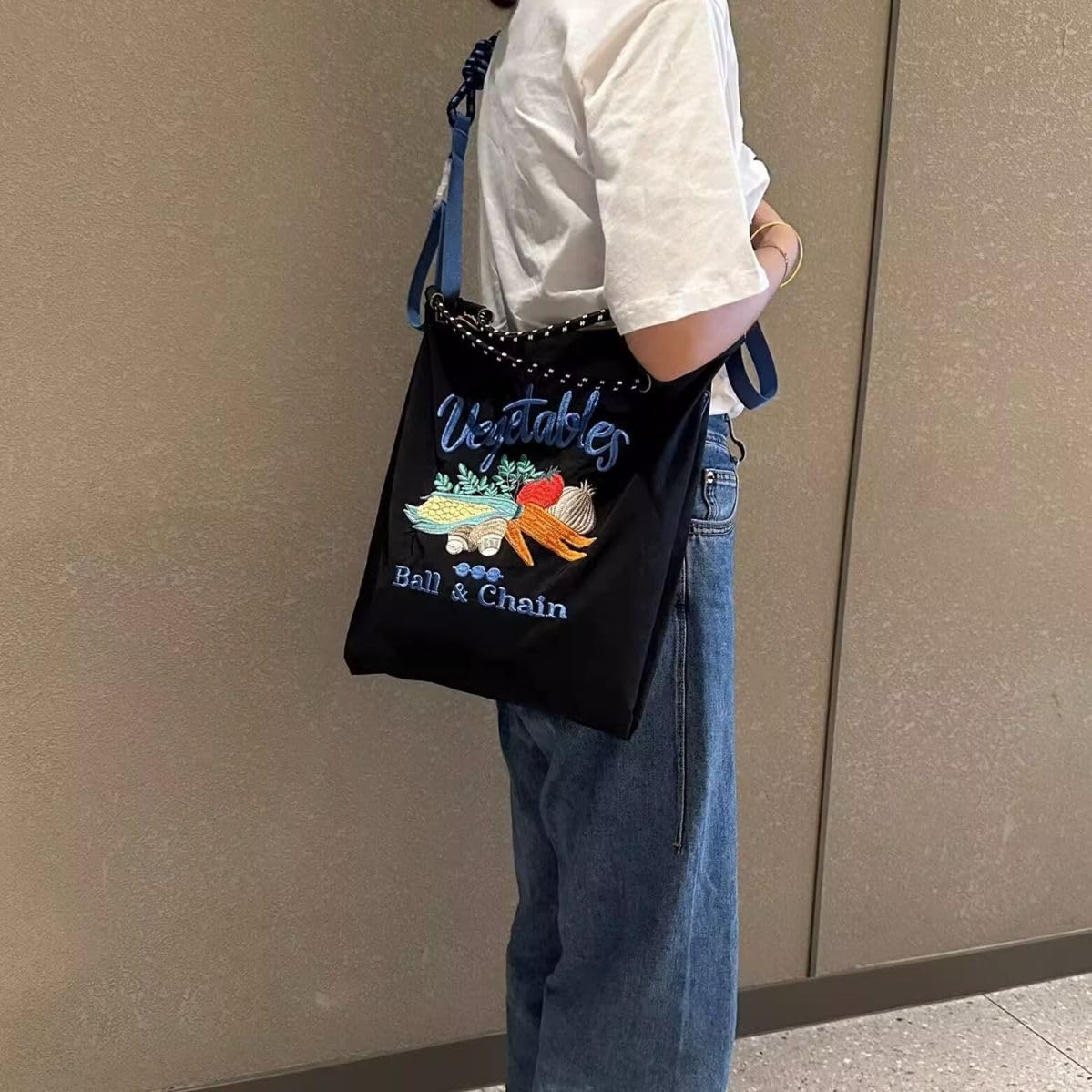 Amazon.co.jp: JIEBEI 野菜刺繍の環境に優しい布バッグ 女の子 ボール