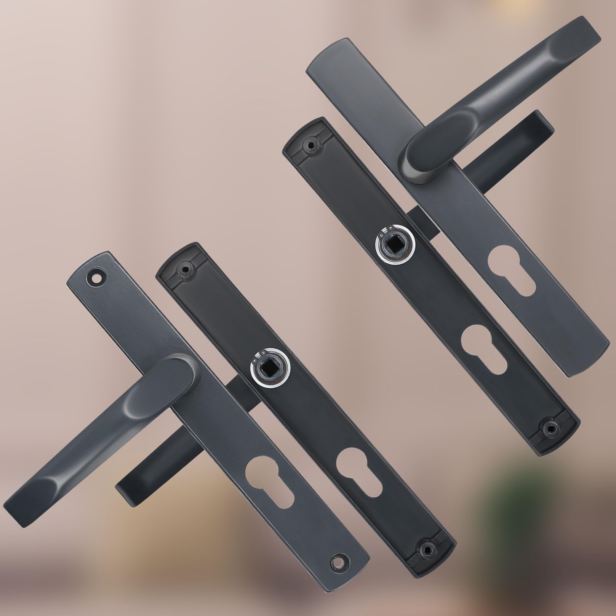 KOTARBAU® Türklinke 72 mm Profilzylinder Türdrücker Aluminium Drückergarnitur Universal Türgriff Türbeschlag Langschildgarnitur Anthrazit Zimmertür Innentür Außentür Handgriff