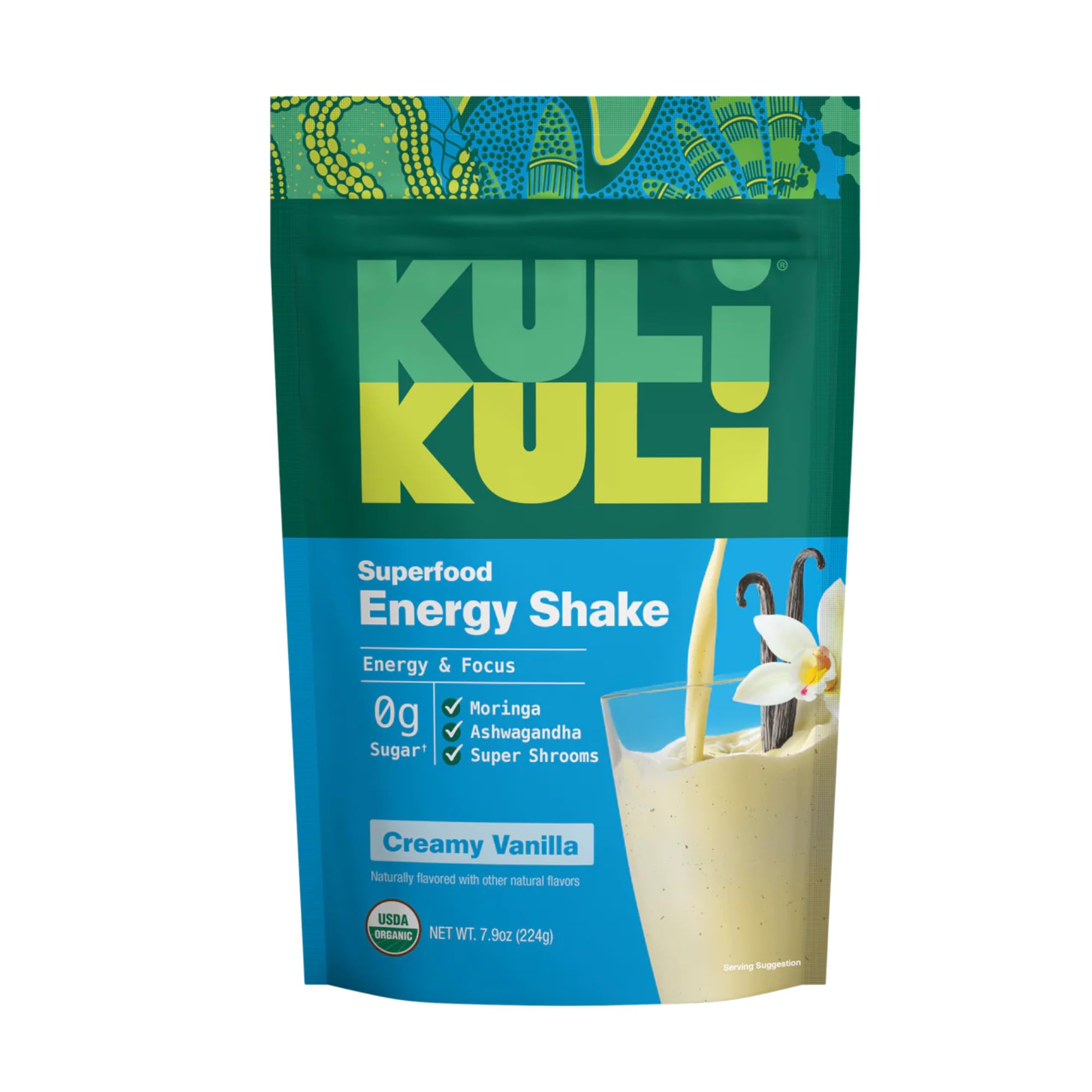 Kuli Kuli Smoothie de Baunilha com Proteína de Ervilha, Moringa Orgânica, 8 g, 224 g