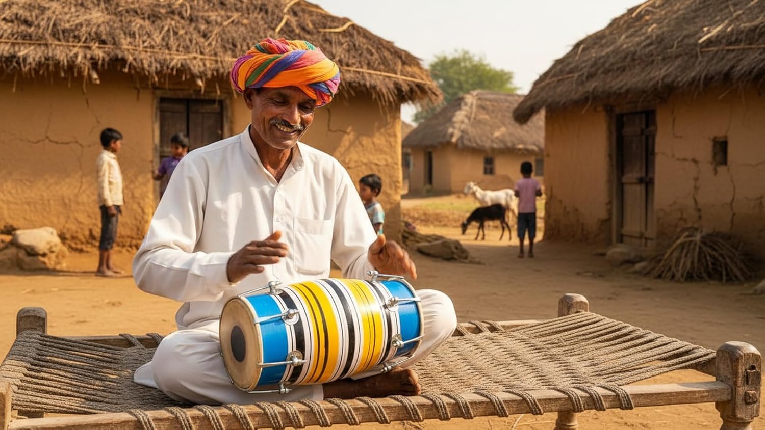 Set di tamburi classici indiani folk tabla Dholak da 35,5 cm, fatto a mano, in legno e pelle, con 14 bulloni regolabili e chiave di accordatura, strumenti musicali a percussione a mano per musicisti