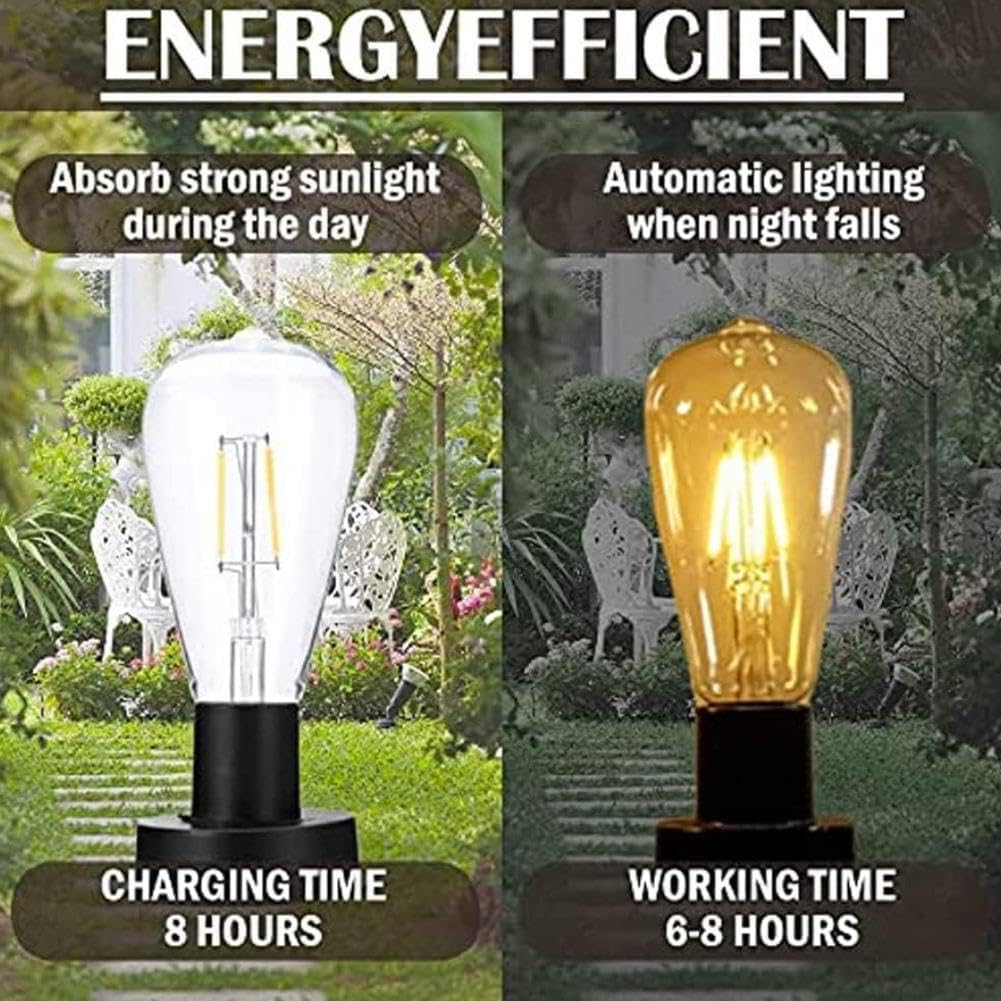 1 x żarówka solarna LED, 7 cm, filament wolframowy, automatyczna lampka nocna IP65, dekoracyjna, odporna na warunki atmosferyczne, oświetlenie ogrodowe