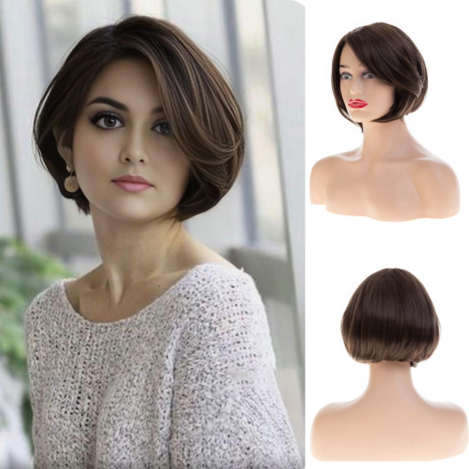 Beweig Short Brown Wig for Women Short Bob Hair Wig Synthetic Heat Resistant Natural Looking Wig