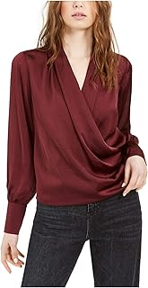 Band of Gypsies Womens Mon Cheri Faux Wrap V-Neck Blouse Purple L