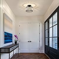 Vista 8 de Lámpara de techo negra de cristal, moderna lámpara de techo semiempotrada, accesorios de iluminación de pasillo redondo para cocina, entrada