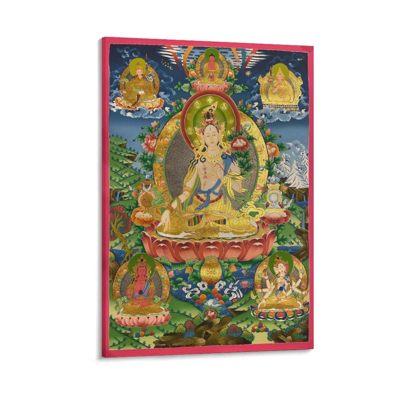 Tara bianca con Padmasambhava Buddismo Religione Meditazione Poster Decorazione per la casa Poster Decorazione da parete Camera da letto Decorativa Estetica 60 x 90 cm