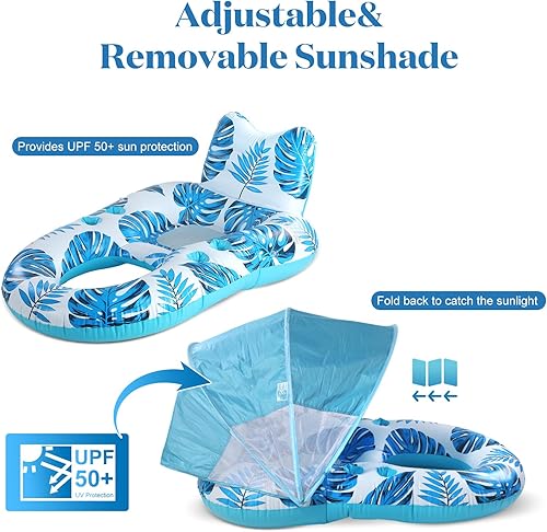 Miniatura 6 de Pool Floats Thick Durable, Extra Large Pool Float with Canopy UPF50+, Fast Inflation, Cup Holder & Foot Rest - Pool Floats Adult for Swimming Pool,