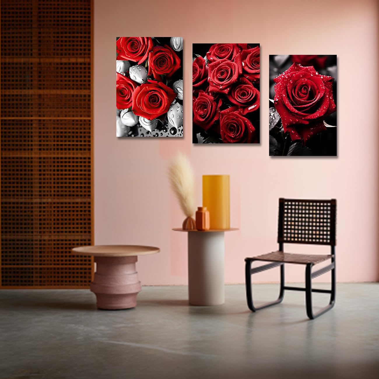 CXHOSTENT Red Rose Canvas Wall Art 3PCS Red Floral Paintings Prints Abstract Rose Flowers Picture for Kitchen Home Decor Frame - Image 4