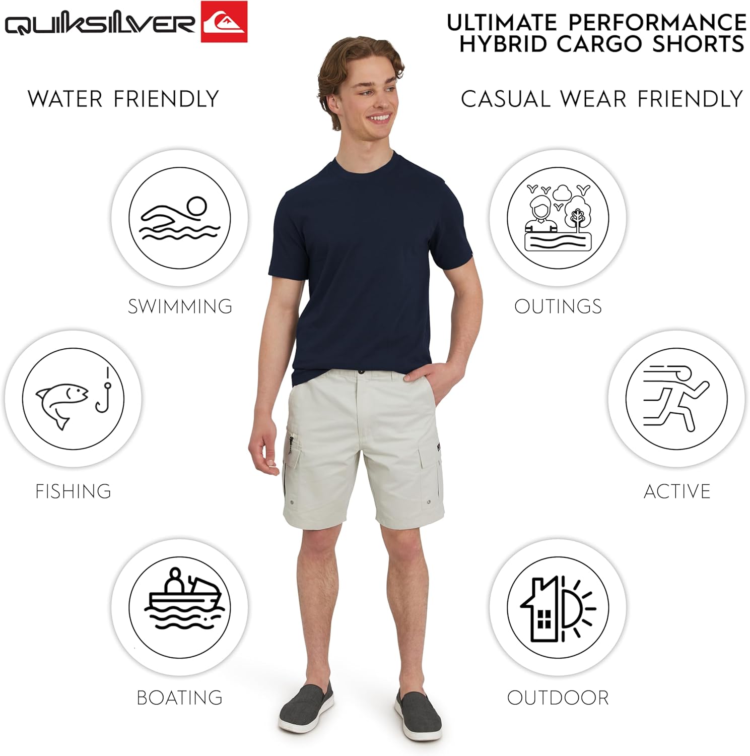 Quiksilver Men's Regular Fit Fixed Waist Water Friendly Active Hybrid Cargo Shorts (32-42 - Image 3