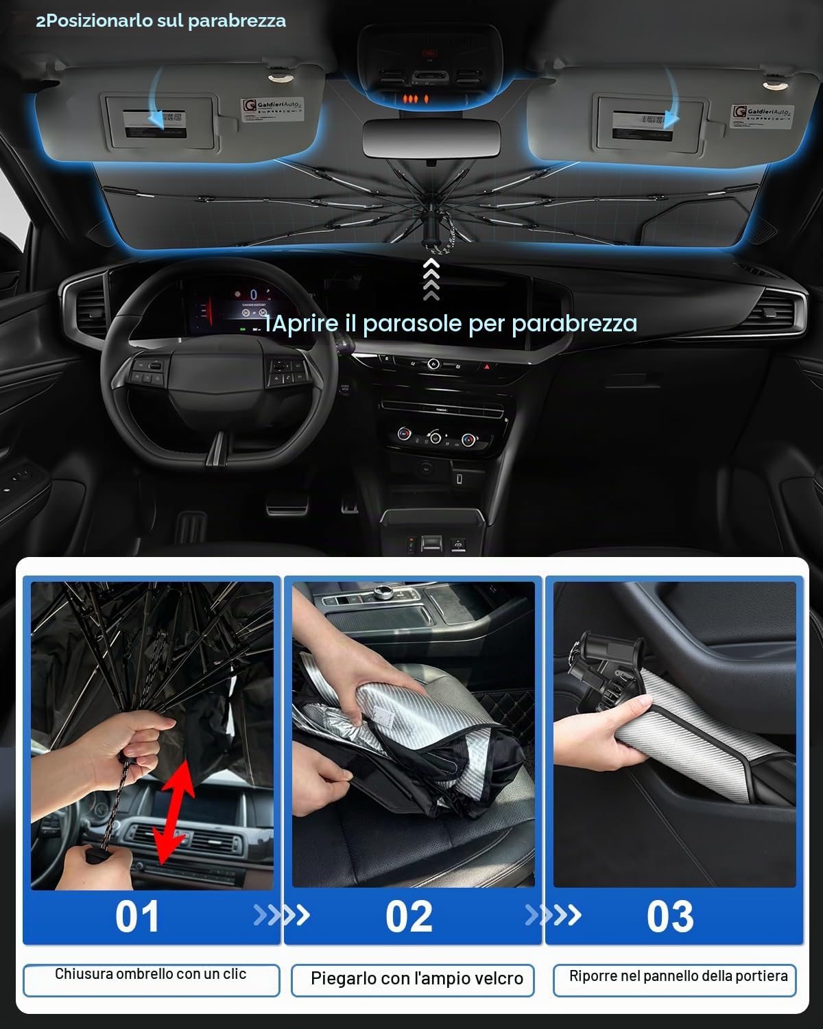 SHAOHAO Compatibile con Opel Mokka B/Opel Mokka E 2021-2026 Parasole per auto Parasole per parabrezza Facile da riporre Maniglia con cordino Protezione UV Accessori parasole
