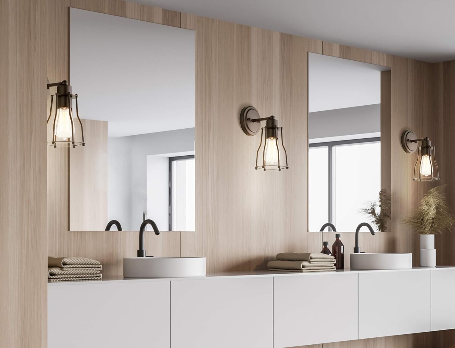 JONATHAN Y 5.13" Oil Rubbed Bronze Modern Industrial Metal Vanity Light, Bathroom Sconce for Mirror, Reversible 1-Light Wall Lamp with Metal Cage Shade for Hallway, LED Bulb Included (JYL7419A)