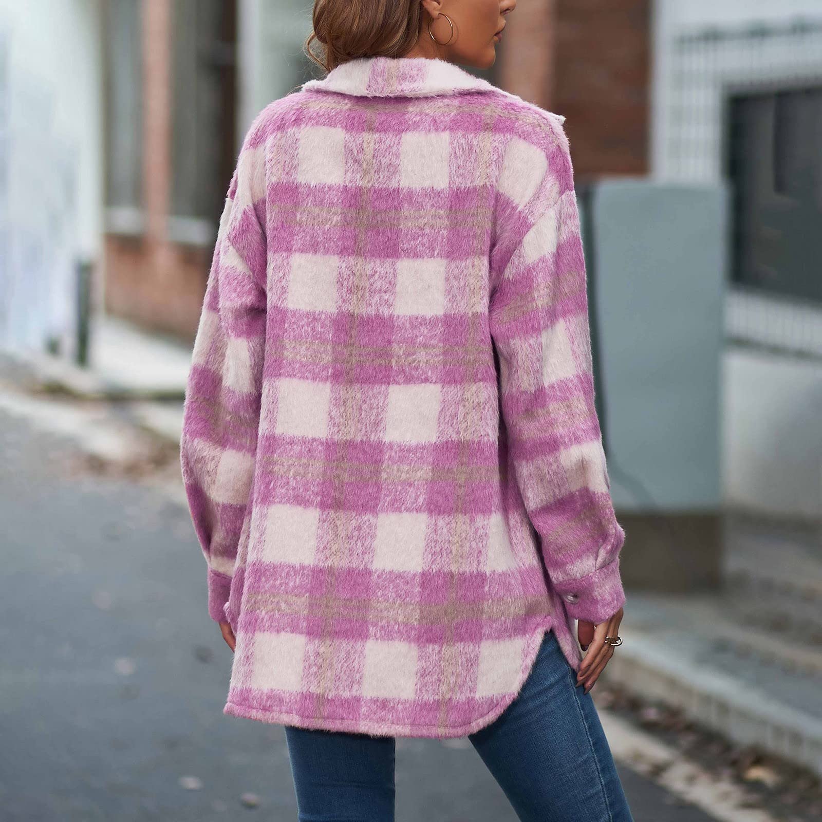 Cocila Pile Caldo Giacca da donna in flanella scozzese casual da donna Cappotto oversize con bottoni a maniche lunghe a maniche lunghe Maglioncino Firmato Cappotto Neoprene Donna