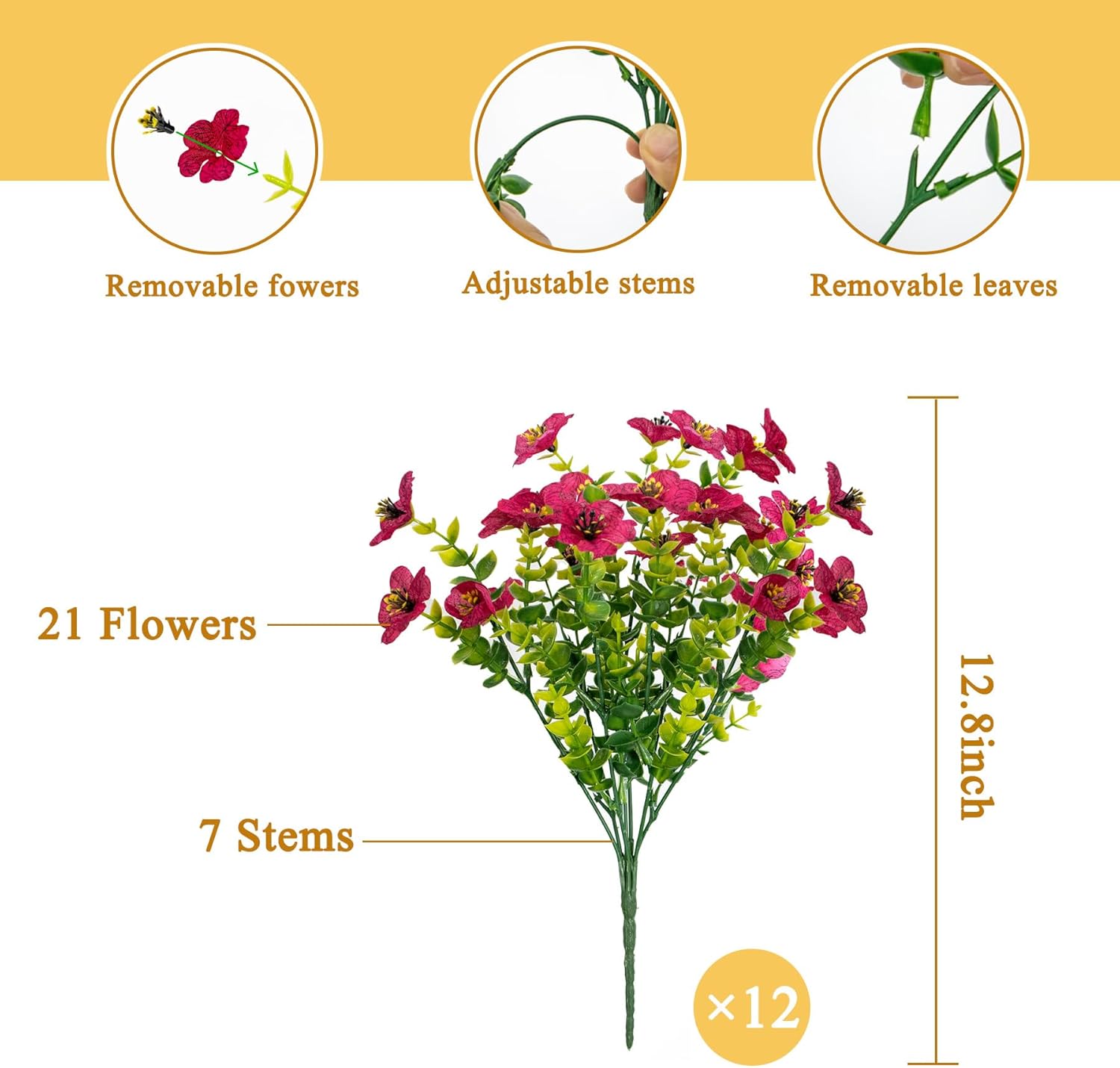 Artificial Flowers for Outdoors, 12 Bundles Realistic UV Resistant Fake Silk Flower, Faux Plants for Front Porch Patio Window Box Yard Spring Summer Decoration,Rose - Image 2