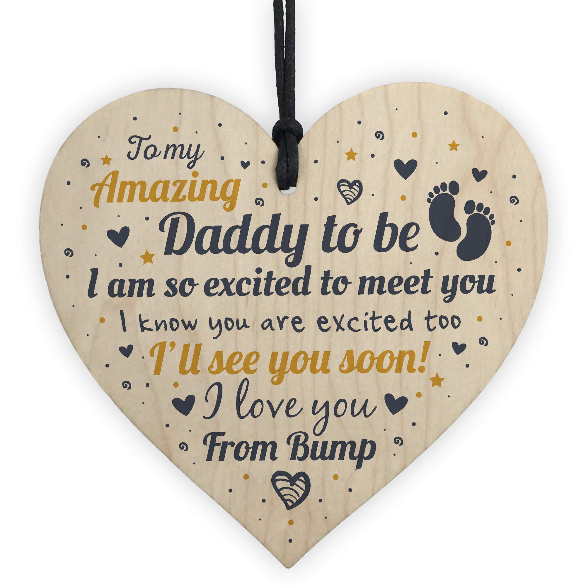 Red Ocean Handmade Dad Daddy To Be Funny Novelty Wooden Hanging Heart Baby Shower For New DAD Father