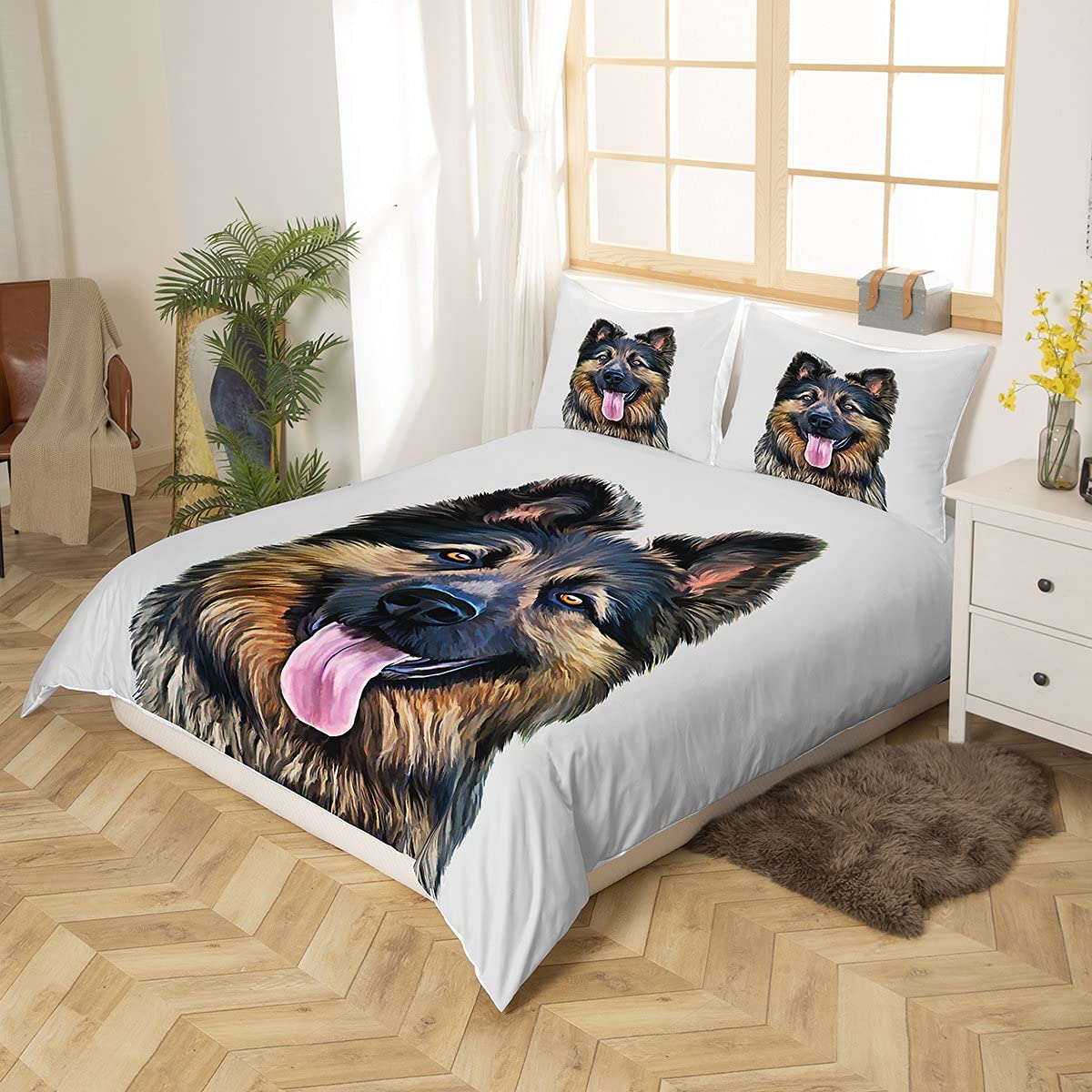 Copripiumino 3 Pezzi Con Pastore Tedesco – Simpatico Set Biancheria Da Letto In Microfibra, Stampa 3D Floreale E Animale, Per Camera Da Letto Bambini E Adulti - 6