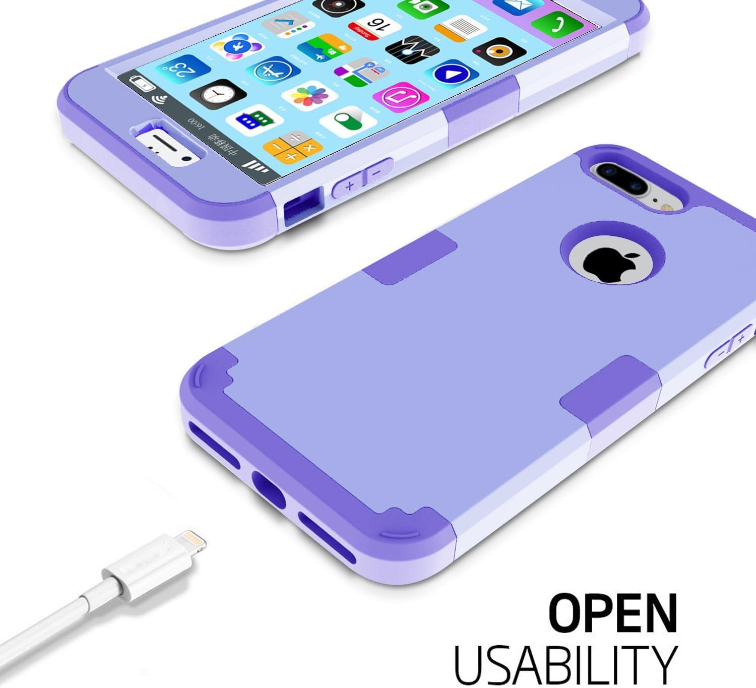 LONTECT for iPhone 7 Plus Case Hybrid Heavy Duty Shockproof Full-Body Protective Case with Dual Layer [Hard PC+ Soft Silicone] Impact Protection for Apple iPhone 7 Plus - Light Purple