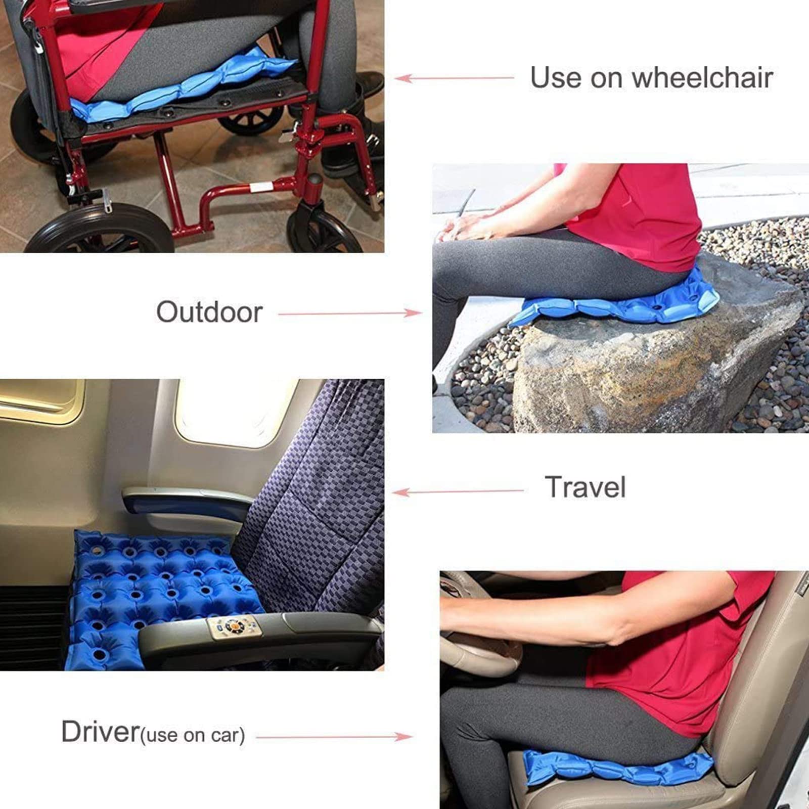 NEFSO Cojín Cuadrado Inflable - Asiento De Cojín De Dona para Llagas De Cama Hemorroides Silla De Ruedas, Aliviar El Alivio del Dolor por Presión (con Bomba De Aire),Azul (Azul)