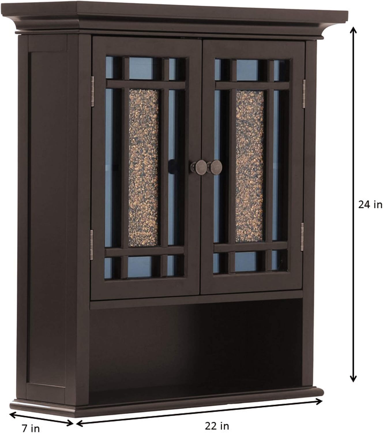 Teamson Home Windsor Over The Toilet Removable Wall Medicine Cabinet with 1 Fixed and 1 Adjustable Shelves 3 Storage Spaces 2 Glass Mosaic Doors and Rubbed Bronze-Finished Knobs, Dark Espresso