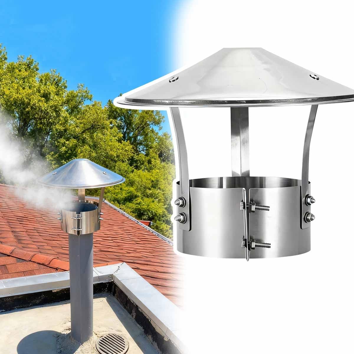 YGLSNVKWQ Adjustable Chimney Cap Round, Cone Top Roof Vents Cover, 2.9 inch-7.1 inch Fireplace Rain Caps, Exterior Stove Pipe Topper Cowl for Villa Houses Factory Attic Farm(6.3 inch)