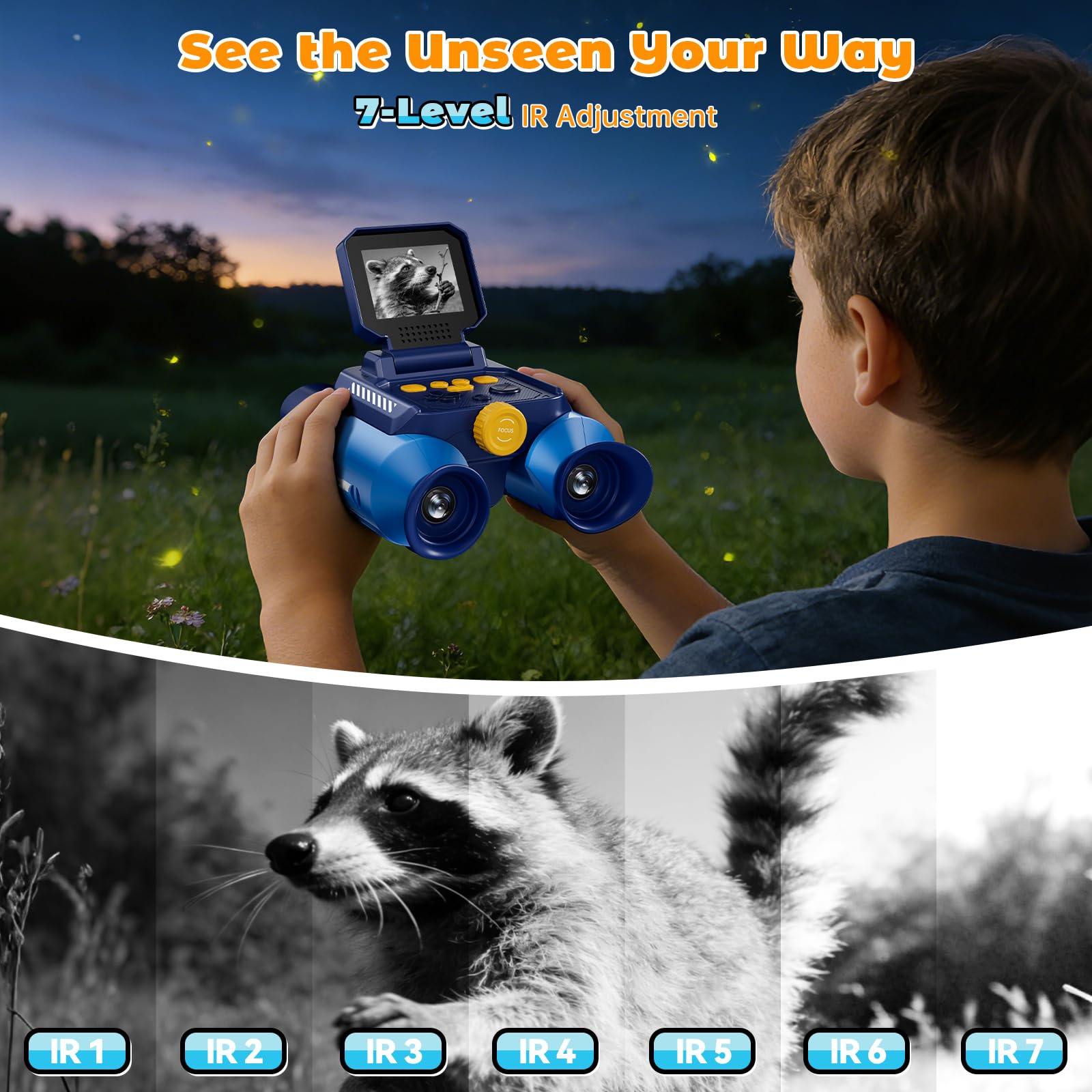 Fernglas für Kinder mit Nachtsicht, Naturforschungsspielzeug mit 6,1 cm IPS-Display, 10-facher optischer Zoom, 48 MP FHD-Digitalkamera, STEM-Spielzeug für Jungen und Mädchen