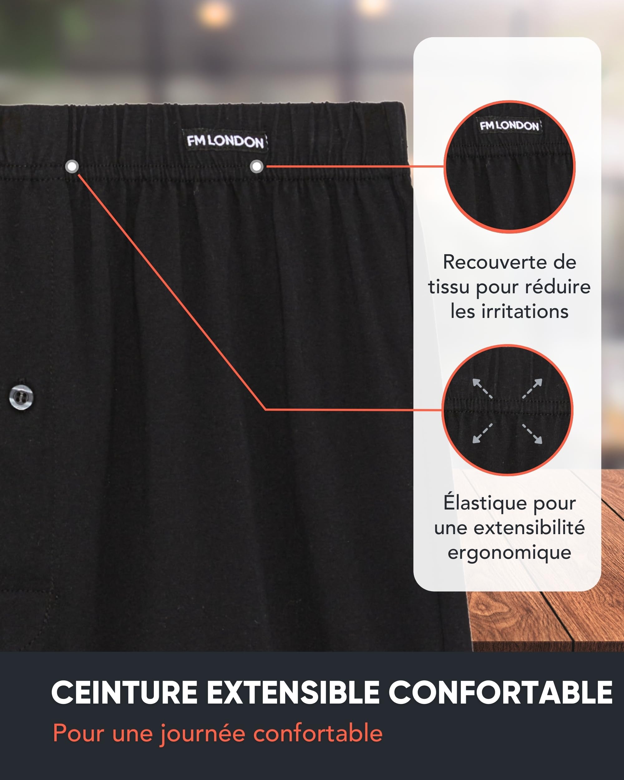 FM London Lot de 5 Boxers pour Homme Coupe Ample, Caleçon Parachute pour Homme en Coton, Sous-Vêtements 100% Coton Ultra Doux Couleurs Unies avec Braguette Boutonnée et Ceinture Extensible Confortable