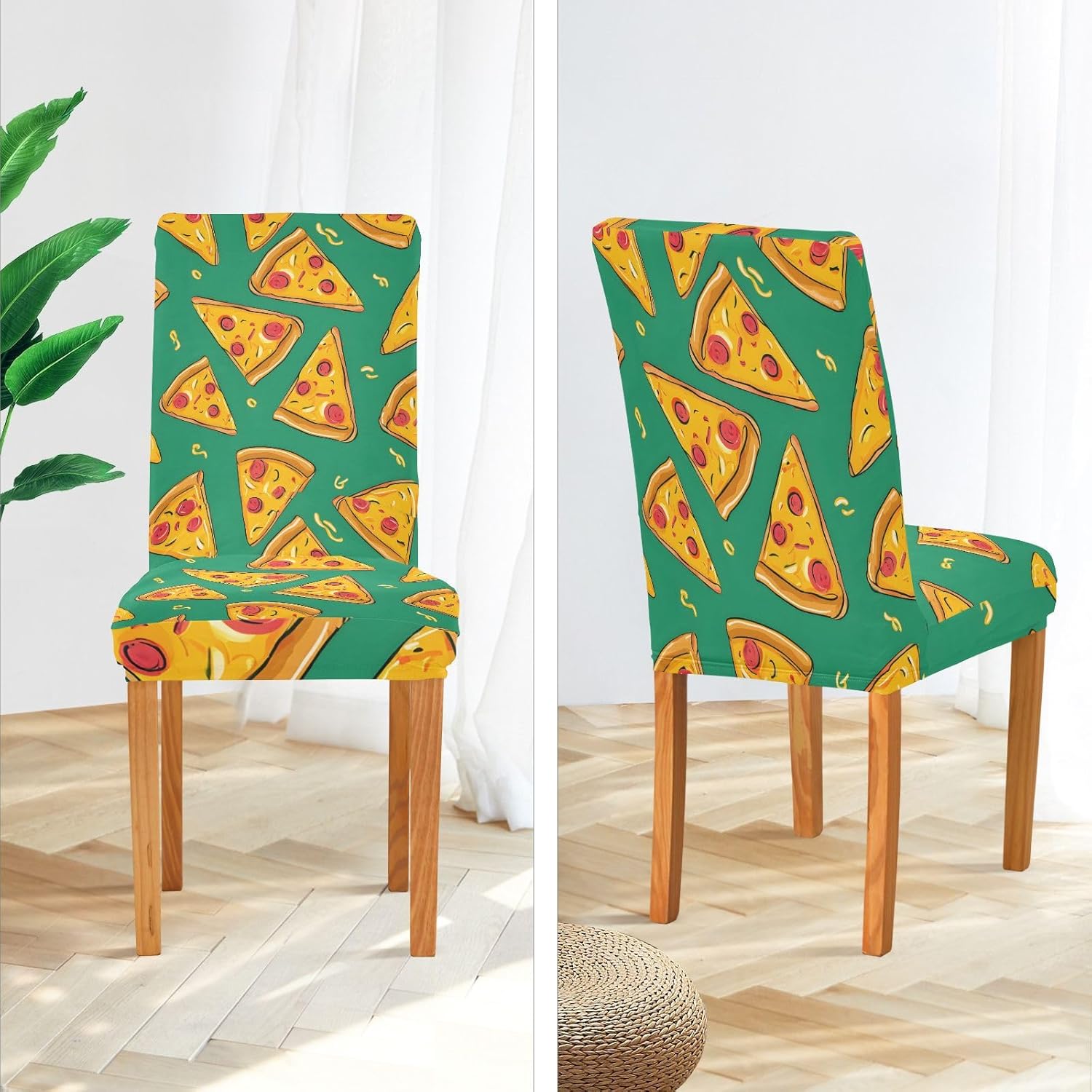 ALAZA Chair Covers for Dining Room, Pizza Green Pattern Stretch Chair Cover Sets Chair Protector Removable Washable for Ktichen Restaurant Hotel