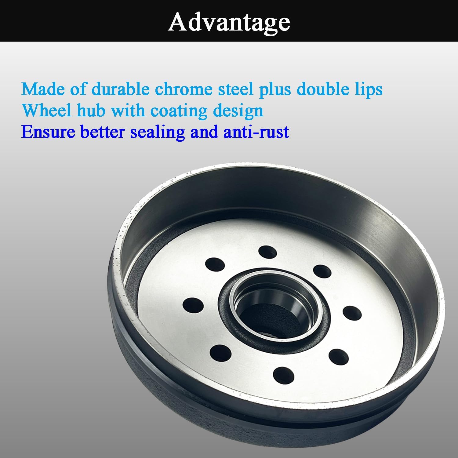 12"x2" Trailer Brake Drum Kit 8 on 6.5" for 7000LB Axle 8 Bolt Hub Assembly