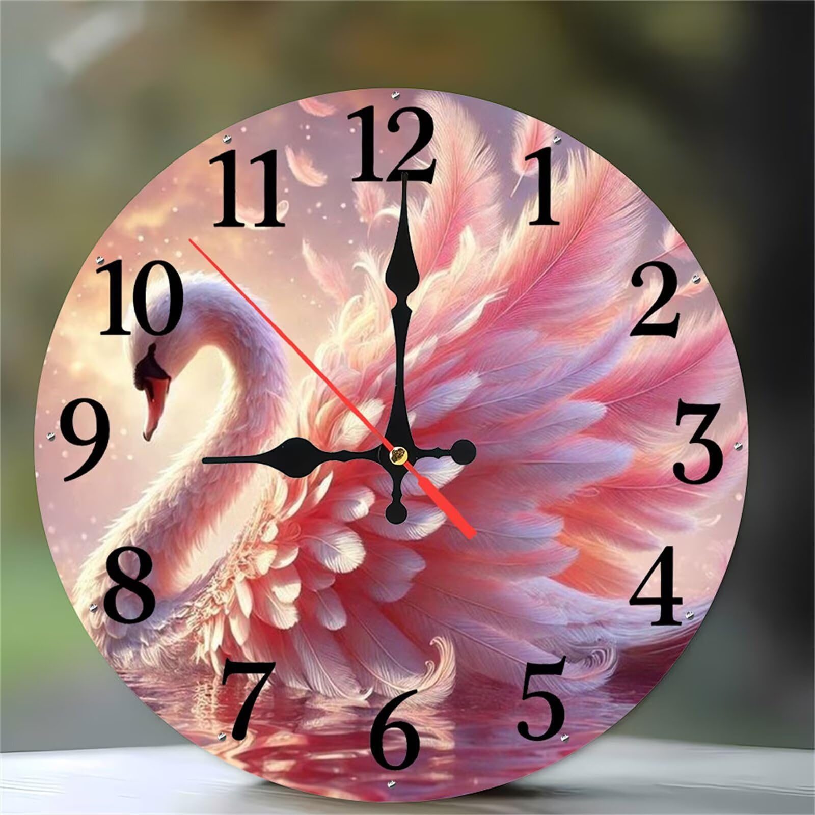 Pendule murale silencieuse rose a grands chiffres arabes lisibles pour salon et cuisine