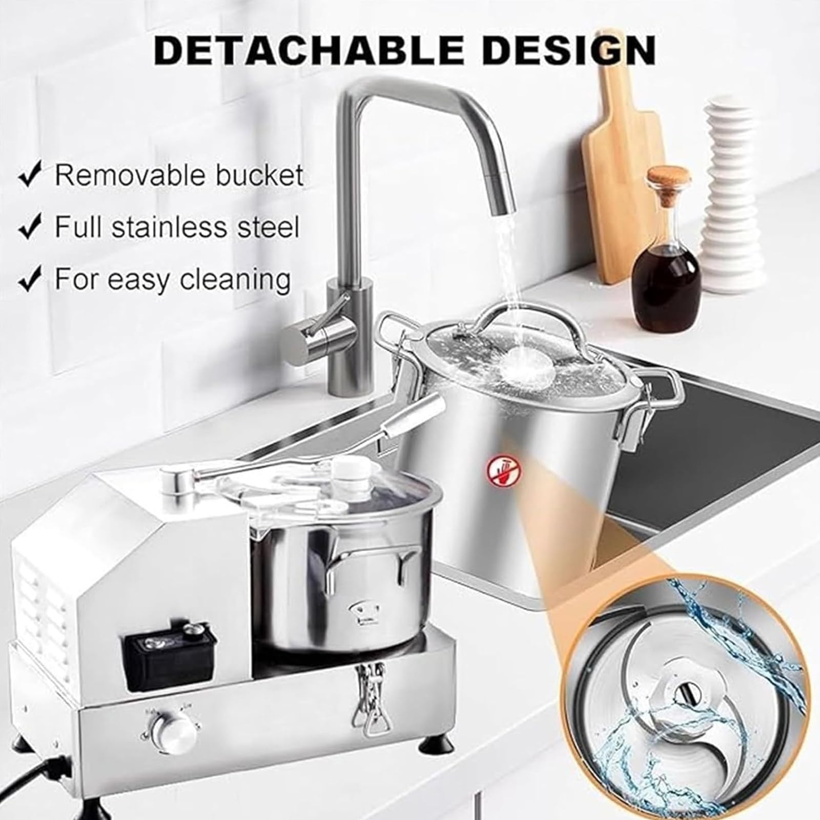 Procesador de alimentos eléctrico comercial para carne y verduras, picadora de acero inoxidable con velocidad ajustable y ventana transparente para restaurantes, 6 l (6L)