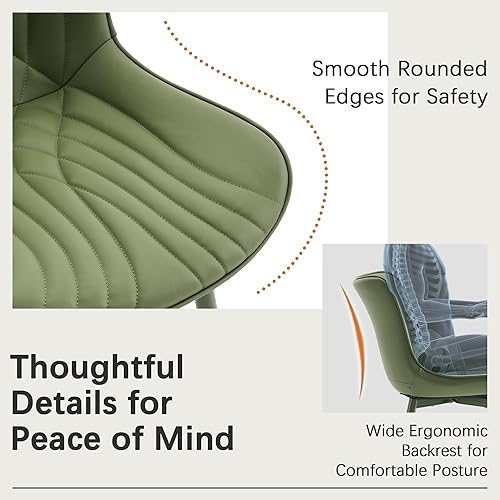 Miniatura 7 de YOUTASTE Juego de 2 sillas de comedor verde oliva, modernas y cómodas sillas de cocina de mediados de siglo, piel sintética tapizada, patas de metal