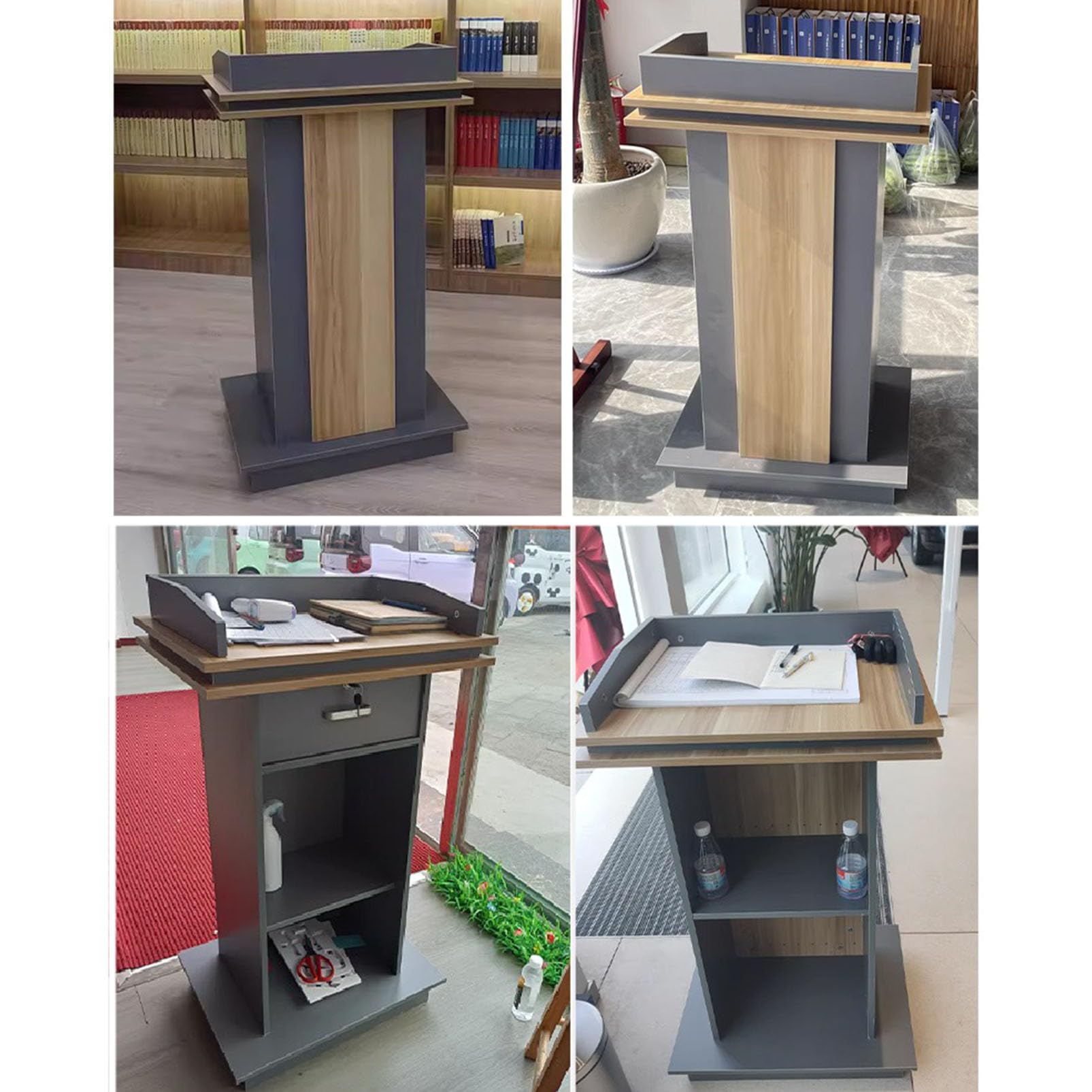 Podio professionale in legno con 4 ruote girevoli, versatile leggio con ripiano Sto per presentazioni, ideale per chiese, matrimoni, scuole ed eventi