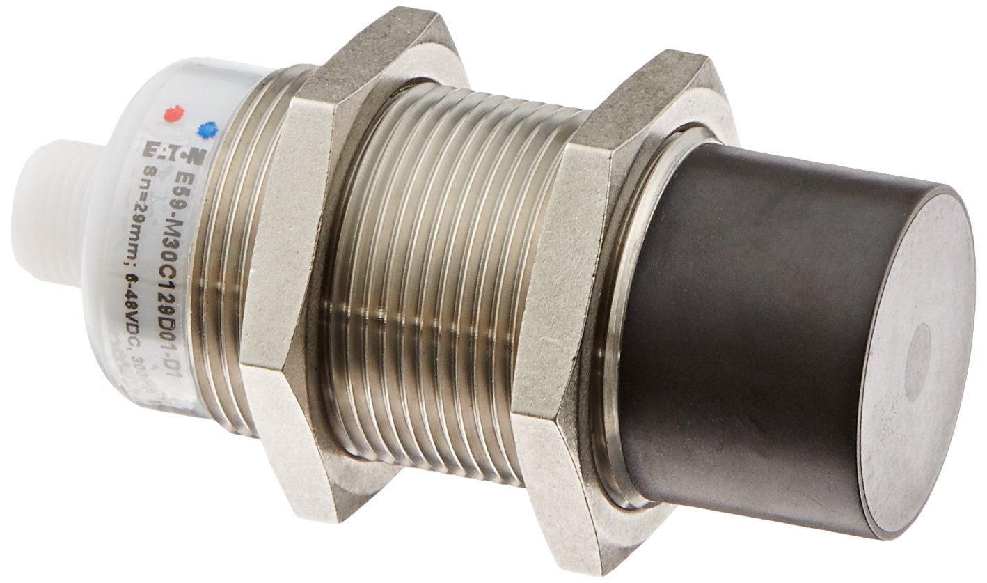 Eaton E59-M30C129D01-D1 Intelligent Inductive Proximity Sensor, 3 Wire Sensors, NO Output Type, 4-Pin Micro Connector Type, 29mm Sensing Range, 6-48VDC Voltage