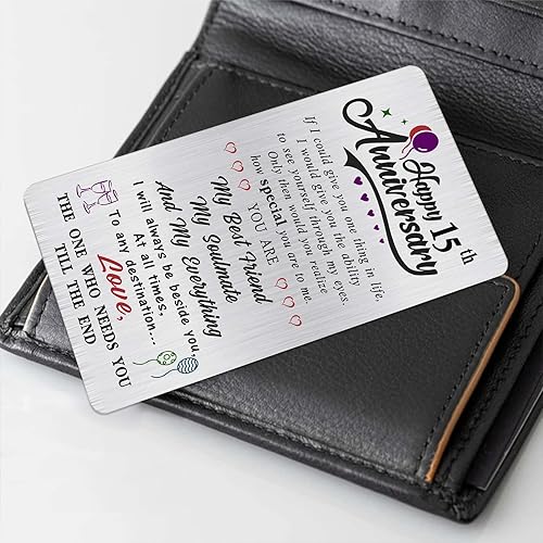 Miniatura 10 de Alotozo Tarjeta de regalo de 15 aniversario, feliz aniversario de boda de 15 años, tarjeta grabada para ella, hombres, él, esposa, esposo