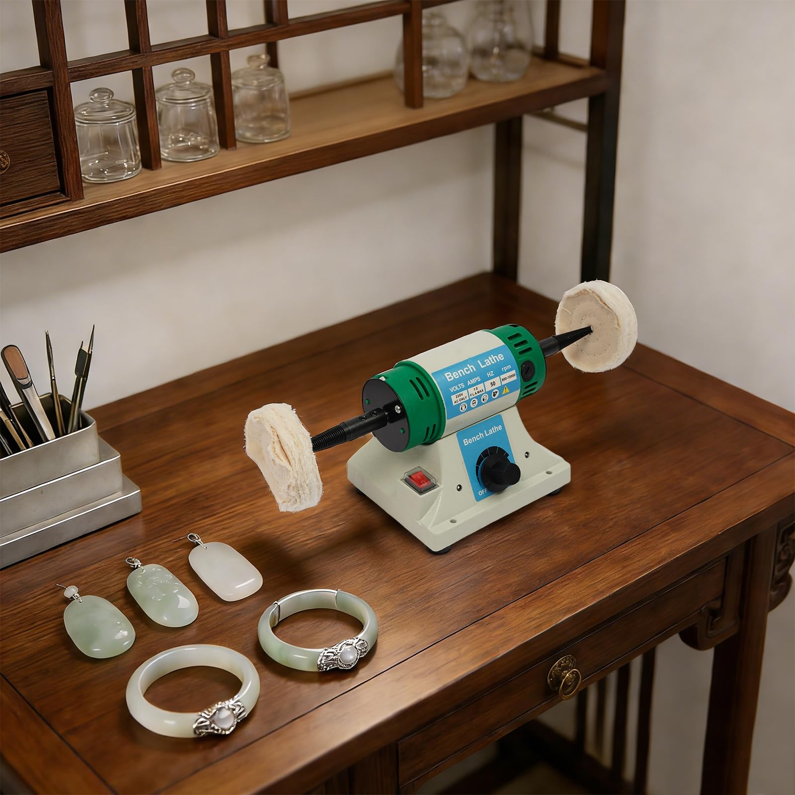 Pulidora de mesa de 10000 rpm, 320 W, con rueda de tela y rueda de fibra, lijadora eléctrica para joyas, madera, metal y jade