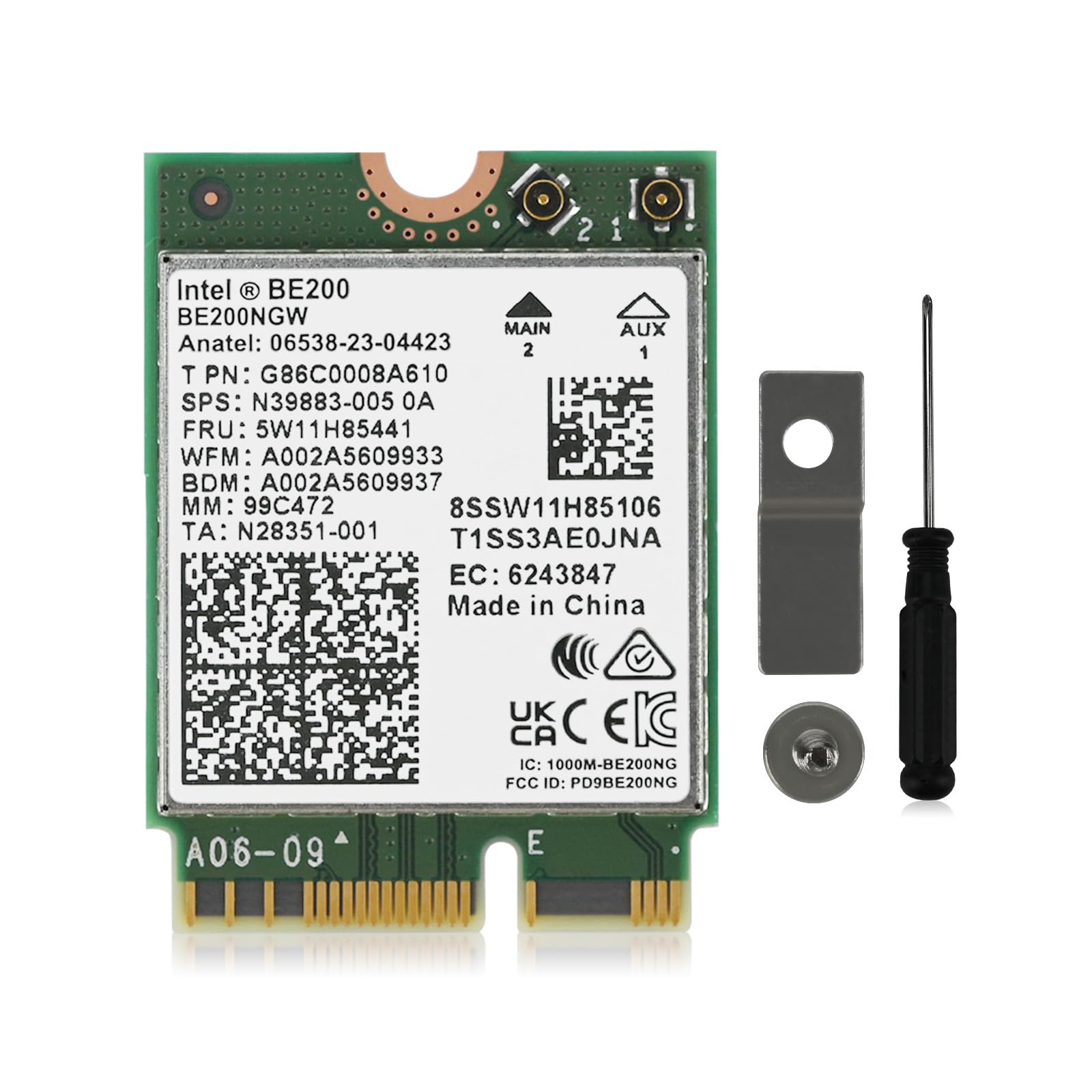 Carte WiFi 7 BE200NGW pour PC Portable, Module M.2/NGFF Key E Intel BE200, Tri-Bande 2,4GHz/5GHz/6GHz Jusqu’à 5,8 Gbps, Bluetooth 5.4, WiFi 7 320MHz, Compatible Windows 11/10 64 Bits, Linux